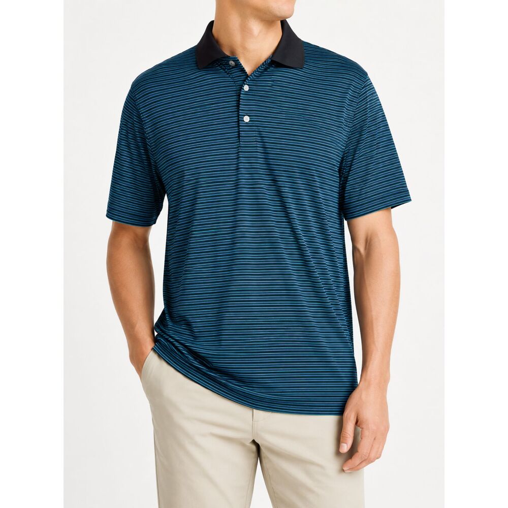 PGA TOUR Golf Polo Shirt Mens Large Blue Black Striped Performance Polo L